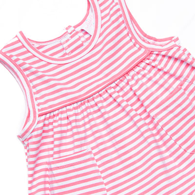 Elle Ruffle Short Set, Medium Pink Stripe