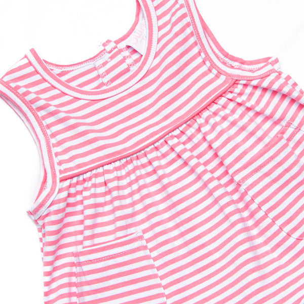 Elle Ruffle Short Set, Medium Pink Stripe