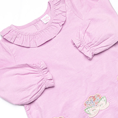 Petunia Purple Petals Applique Ruffle Neck Legging Set, Purple