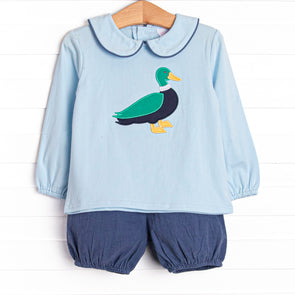 Mid-season Mallard Applique Bloomer Set, Blue