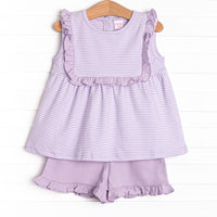 Bea Pima Ruffle Short Set, Purple Stripe