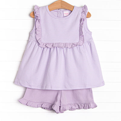 Bea Pima Ruffle Short Set, Purple Stripe