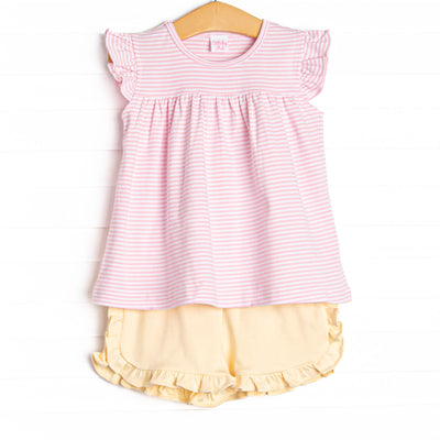Caitlyn Pima Short Set, Yellow and Pink Stripe