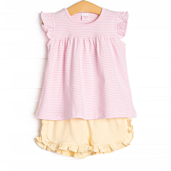 Caitlyn Pima Short Set, Yellow and Pink Stripe