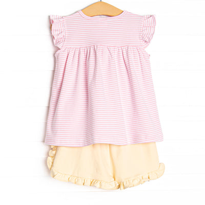 Caitlyn Pima Short Set, Yellow and Pink Stripe