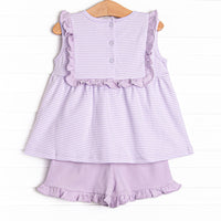 Bea Pima Ruffle Short Set, Purple Stripe