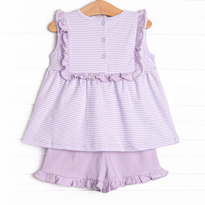Bea Pima Ruffle Short Set, Purple Stripe