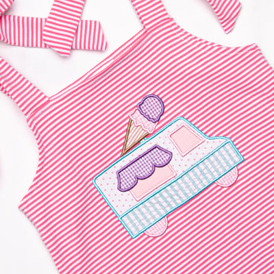 Ice Cream Truck Treat Applique Dress, Pink