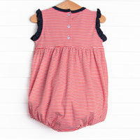 At the Ballpark Pima Embroidered Ruffle Bubble, Red Stripe