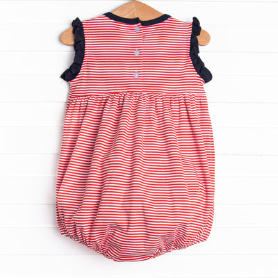 At the Ballpark Pima Embroidered Ruffle Bubble, Red Stripe