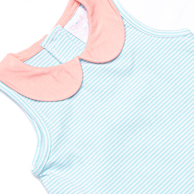 Alana Ruffle Dress, Peach and Aqua Stripe