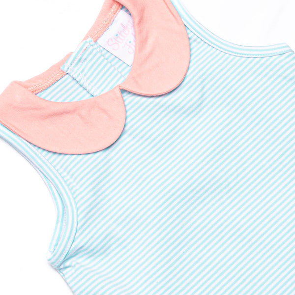 Alana Ruffle Dress, Peach and Aqua Stripe