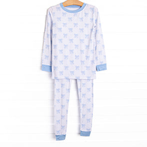 Bows of Blue Bamboo Pajama Set, Blue