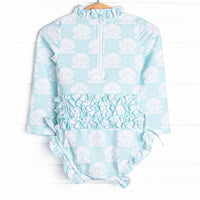 Shell Of A Time Long Sleeve One Piece Rash Guard, Green