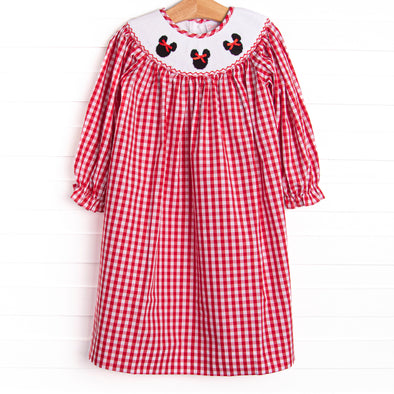 Mousin' Around Smocked Bishop Dress, Red