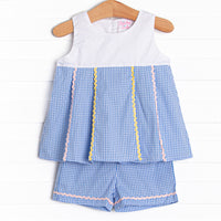 Pleated Party Short Set, Blue