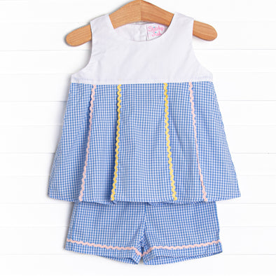 Pleated Party Short Set, Blue