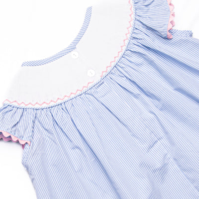 Savanna Stripes Smocked Girl Bubble, Blue