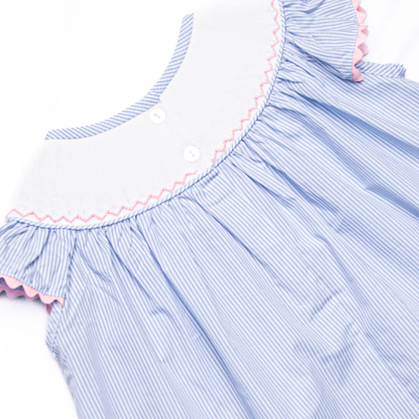 Savanna Stripes Smocked Girl Bubble, Blue