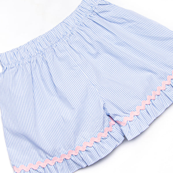 Savanna Stripes Smocked Ruffle Short Set, Blue