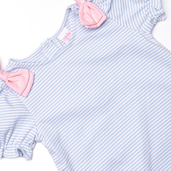 Saddler Pima Ruffle Short Set, Pink and Light Blue Stripe