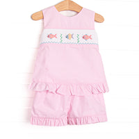 Bubble Besties Smocked Ruffle Short Set, Pink