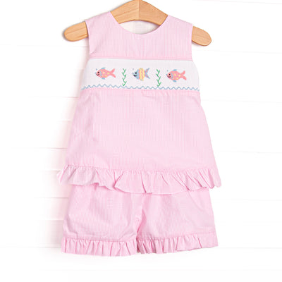 Bubble Besties Smocked Ruffle Short Set, Pink