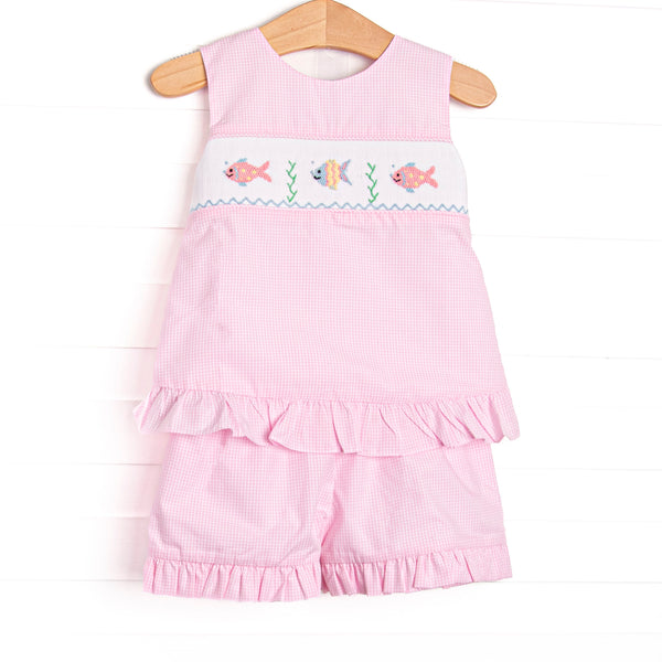 Bubble Besties Smocked Ruffle Short Set, Pink