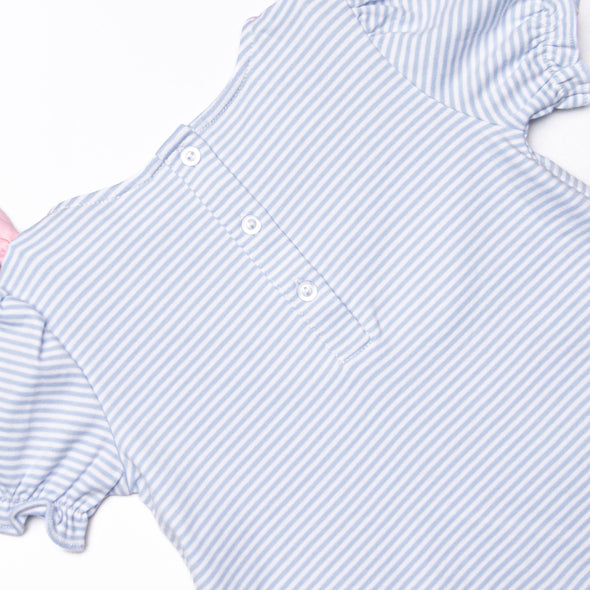 Saddler Pima Ruffle Short Set, Pink and Light Blue Stripe