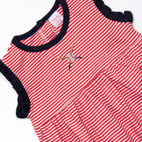 At the Ballpark Pima Embroidered Ruffle Short Set, Red Stripe