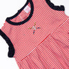 At the Ballpark Pima Embroidered Ruffle Short Set, Red Stripe