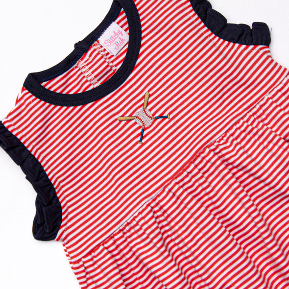 At the Ballpark Pima Embroidered Ruffle Short Set, Red Stripe