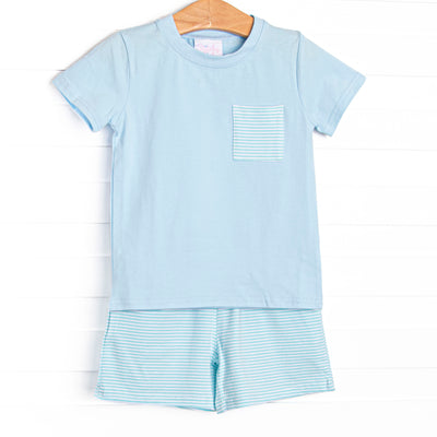 Evan Short Set, Blue and Aqua Stripe