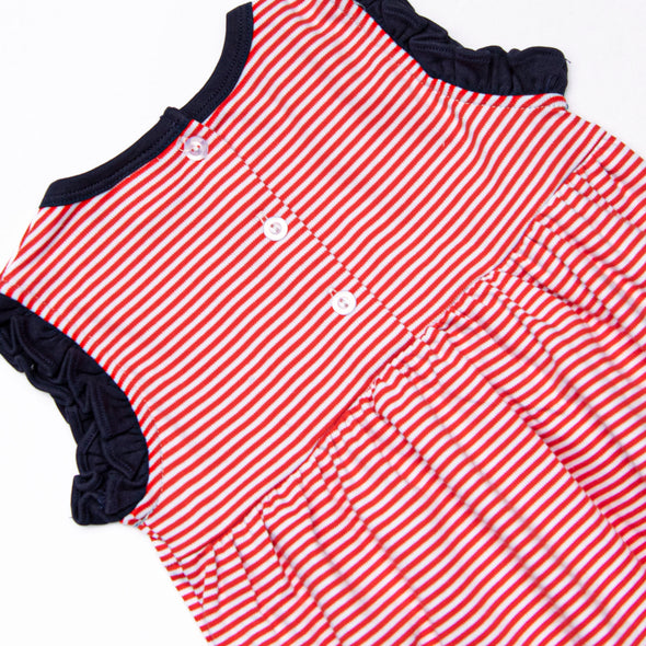 At the Ballpark Pima Embroidered Ruffle Short Set, Red Stripe