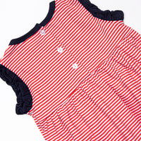 At the Ballpark Pima Embroidered Ruffle Bubble, Red Stripe
