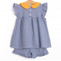 Pippa Ruffle Short Set, Orange and Navy Stripe