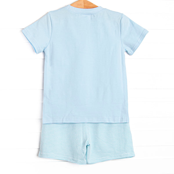 Evan Short Set, Blue and Aqua Stripe