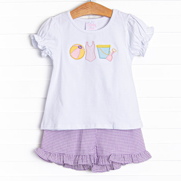 Summer in the Sand Applique Ruffle Short Set, Purple