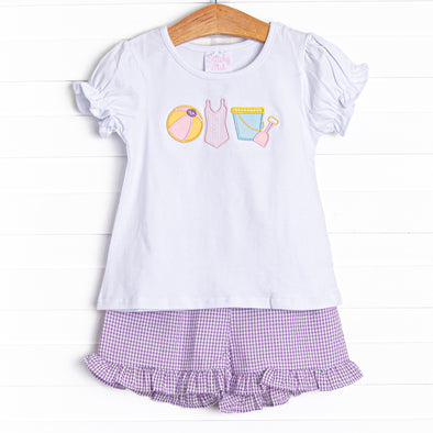 Summer in the Sand Applique Ruffle Short Set, Purple
