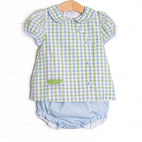 Bleu: Bexley Bay Embroidered Diaper Set, Blue and Green Plaid
