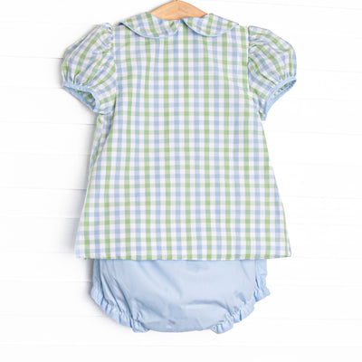 Bleu: Bexley Bay Embroidered Diaper Set, Blue and Green Plaid