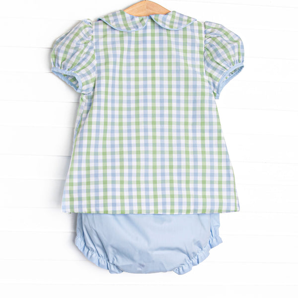 Bleu: Bexley Bay Embroidered Diaper Set, Blue and Green Plaid