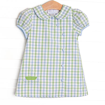 Bleu: Bexley Bay Embroidered Dress, Blue and Green Plaid