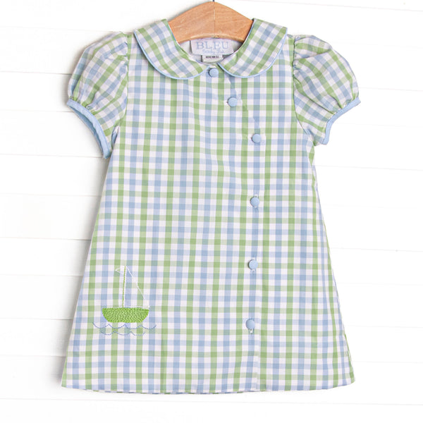 Bleu: Bexley Bay Embroidered Dress, Blue and Green Plaid