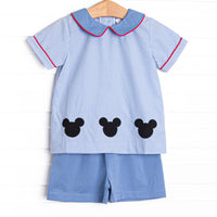 Mouseketeer Magic Applique Short Set, Blue Gingham