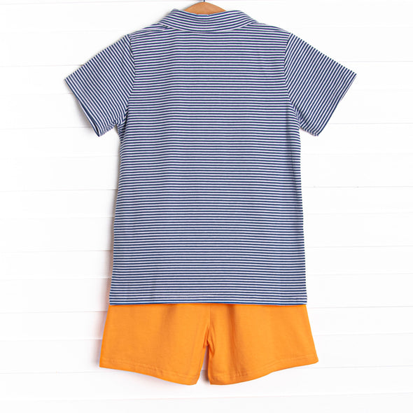 Wesley Short Set, Orange and Navy Stripe