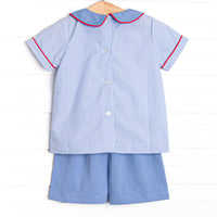 Mouseketeer Magic Applique Short Set, Blue Gingham