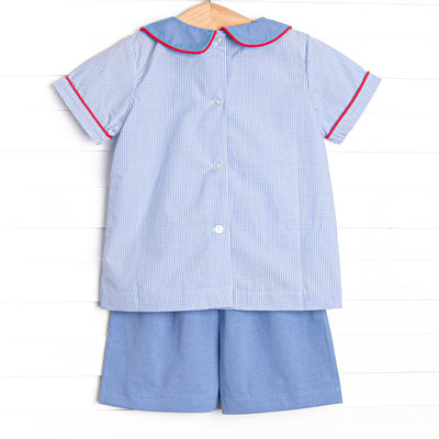 Mouseketeer Magic Applique Short Set, Blue Gingham