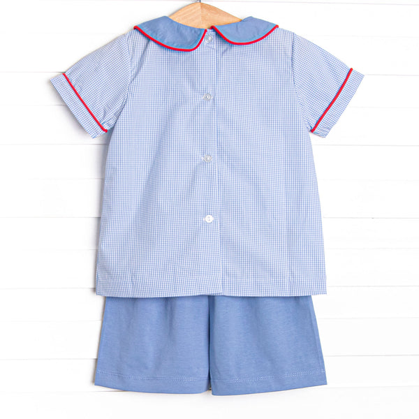 Mouseketeer Magic Applique Short Set, Blue Gingham