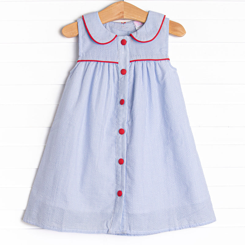Girl's Back to School Basics Dress in Blue Seersucker size 12M